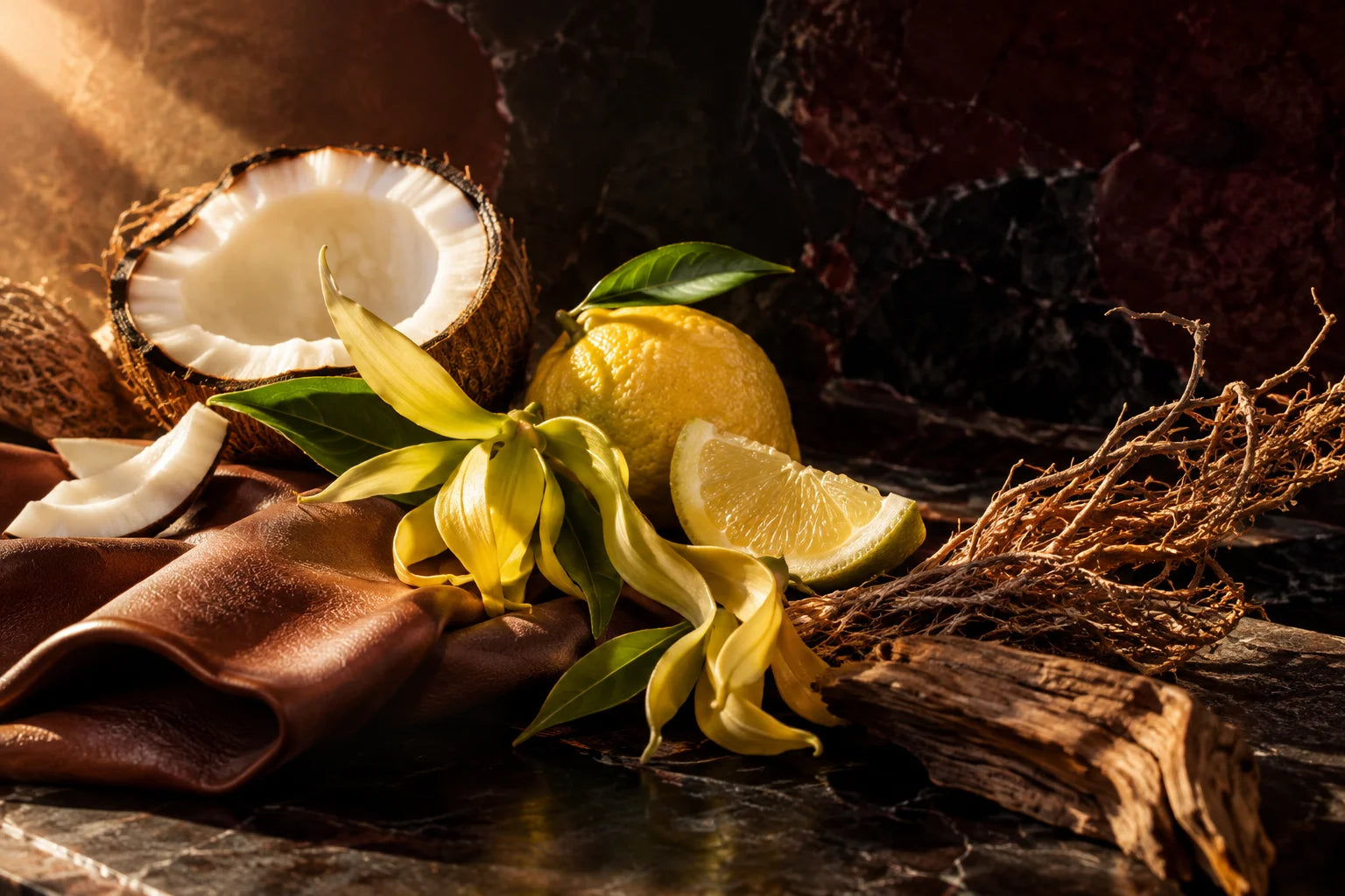 Duftinspiration für Courage: Kokos, Zitrus, Ylang-Ylang, Leder und Hölzer